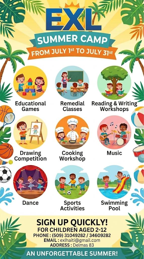 EXL Summer Camp 2026 flyer in English
